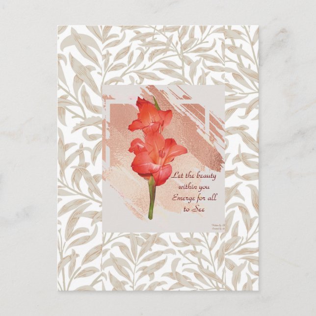 Beautiful Orange Floral Leaf Frame Canvas Postcard (Front)