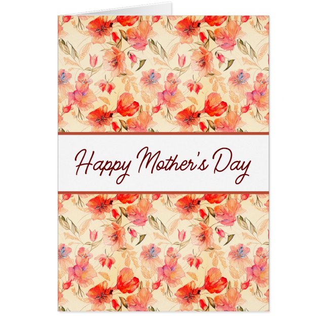 Beautiful Orange Floral Pattern Mother's Day Card (Front)