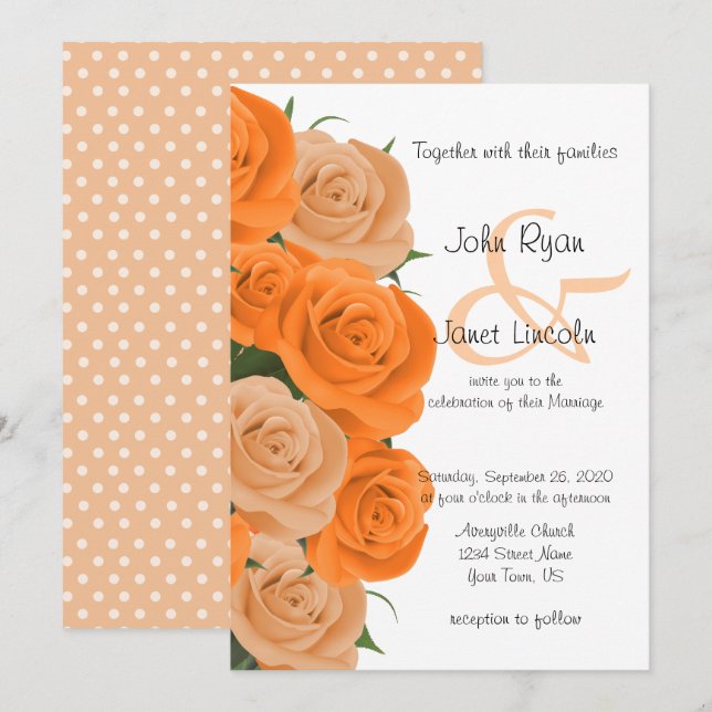 Beautiful Orange Floral Rose Flower Wedding Invitation (Front/Back)
