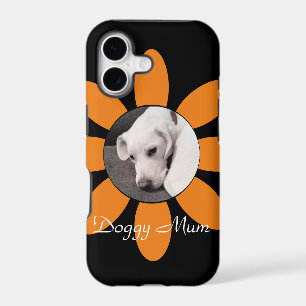 Beautiful Orange Flower Frame Cute Puppy Dog Black