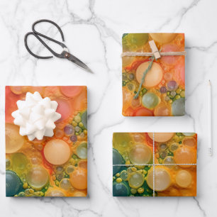 Beautiful Orange Green Liquid Pour Cells Art Wrapping Paper Sheet