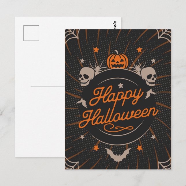 Beautiful Orange Happy Halloween Postcard (Front/Back)