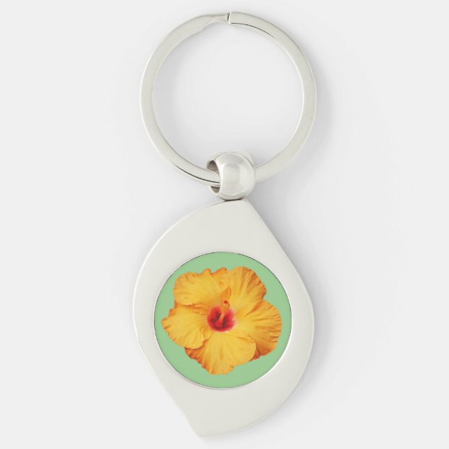 Beautiful orange hibiscus flower key ring (Front)