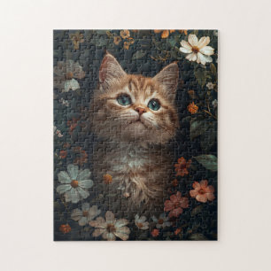 Beautiful Orange Kitten with Wildflowers Jigsaw Puzzle