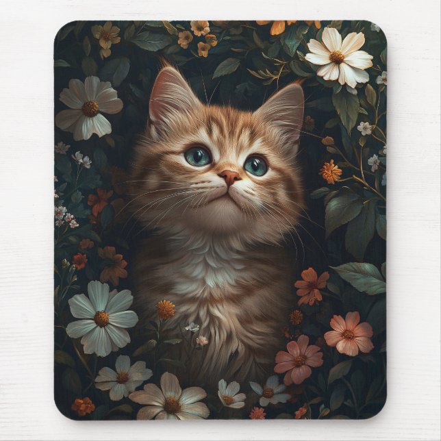 Beautiful Orange Kitten with Wildflowers Mouse Mat (Front)