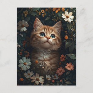 Beautiful Orange Kitten with Wildflowers Postcard