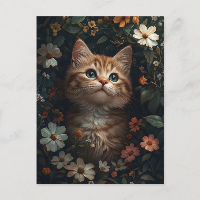 Beautiful Orange Kitten with Wildflowers Postcard (Front)