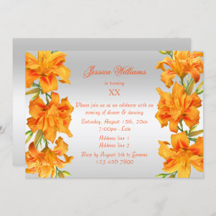Beautiful Orange Lilies Floral Birthday Invitation