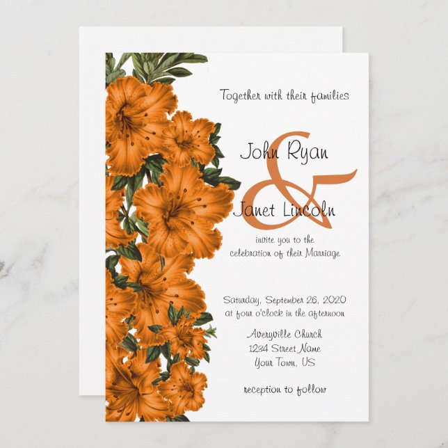 Beautiful Orange Lily Flower Wedding Invitations (Front/Back)