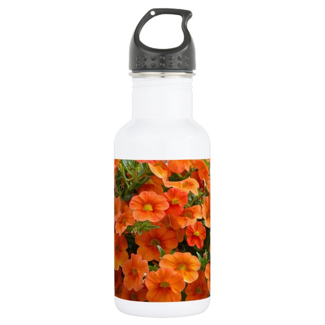 Beautiful orange petunia flowers 532 ml water bottle (Front)