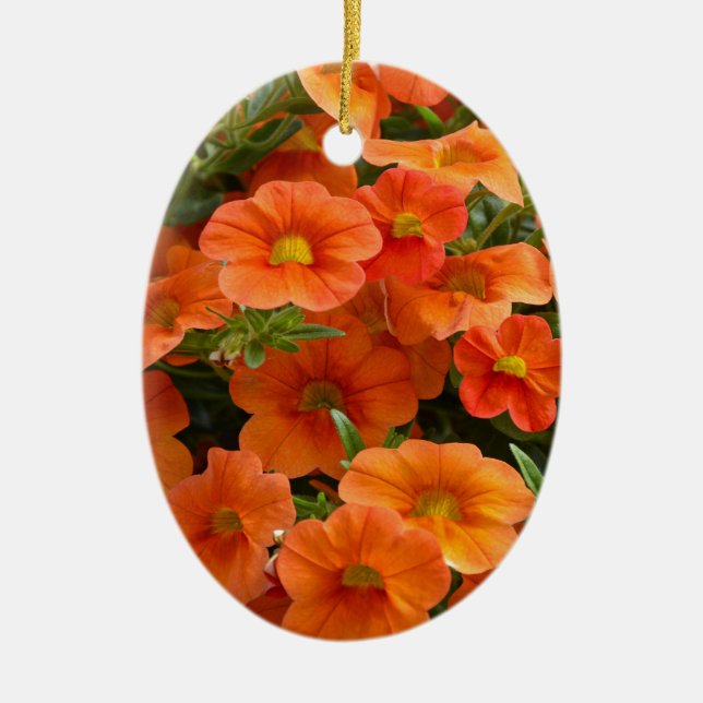 Beautiful orange petunia flowers ceramic tree decoration (Front)