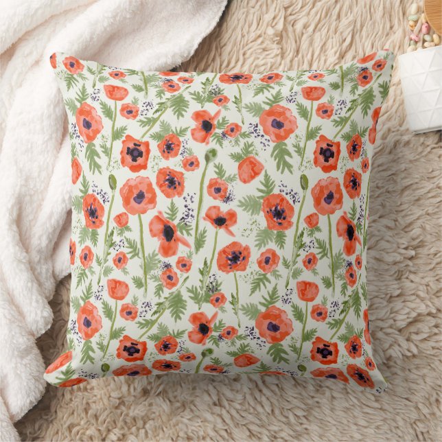 Beautiful Orange Poppies Floral Pattern Cushion (Blanket)