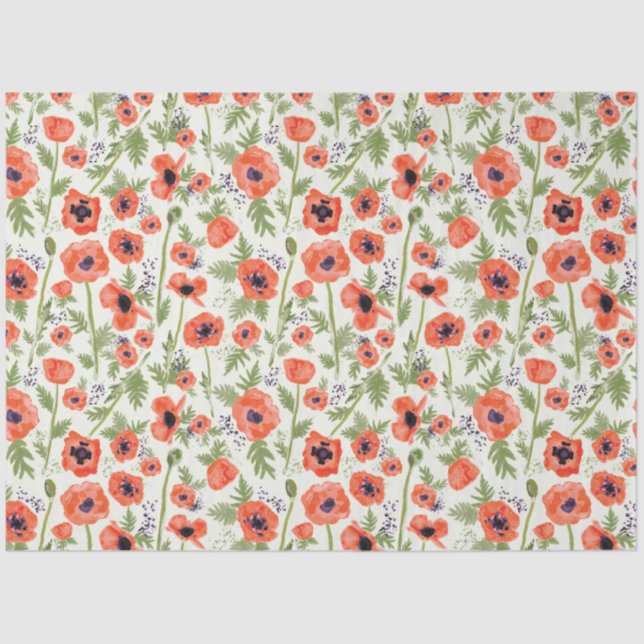 Beautiful Orange Poppies Floral Tissue Paper (Front)
