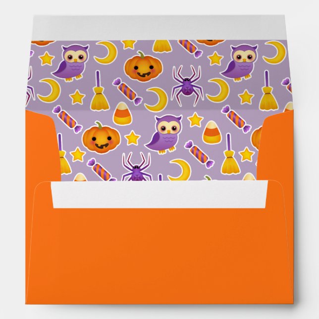 Beautiful Orange Purple Halloween Pattern Envelope (Back (Bottom))