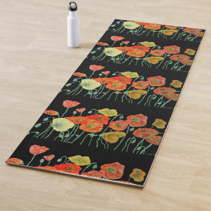 Beautiful Orange Red Yellow Poppy Floral Yoga Mat