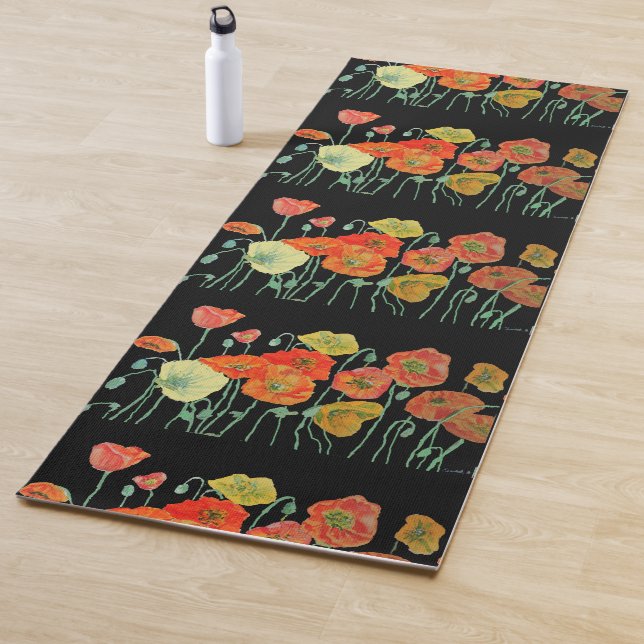 Beautiful Orange Red Yellow Poppy Floral Yoga Mat (In Situ)