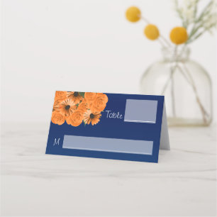 Beautiful Orange Rose and Navy Blue Place Card