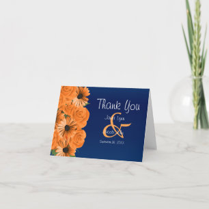 Beautiful Orange Rose and Navy Blue - Thank You Card