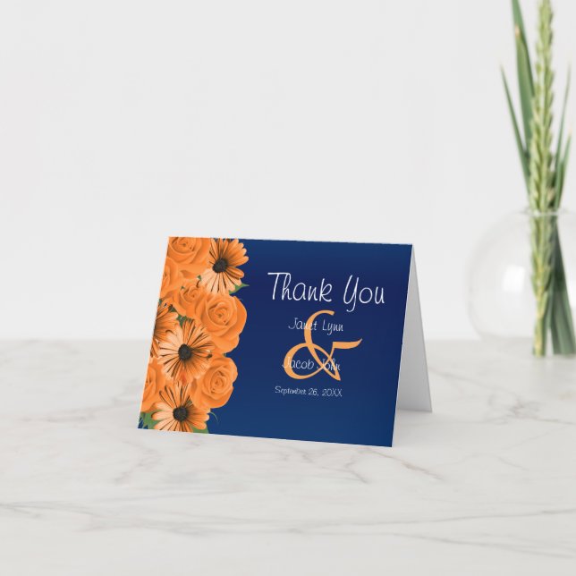 Beautiful Orange Rose and Navy Blue - Thank You Card (Front)
