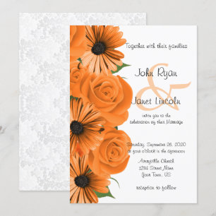 Beautiful Orange Rose & Daisy Wedding Invitation