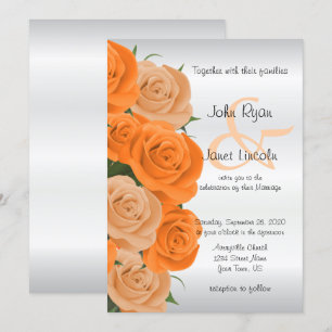 Beautiful Orange Rose Flower Wedding Invitations