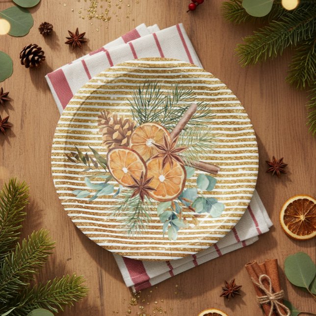 Beautiful Orange Slice Pine Bouquet Christmas  Paper Plate (Creator Uploaded)