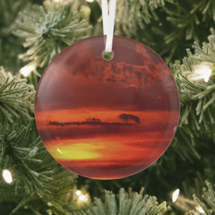 Beautiful Orange Sunrise Art Suncatcher Glass Tree Decoration