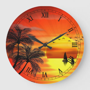 beautiful orange sunset art large clock