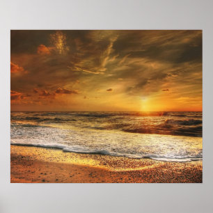 Beautiful Orange Sunset on the Beach Poster