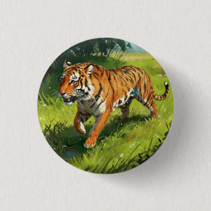 Beautiful Orange Tiger Running in Jungle 3 Cm Round Badge