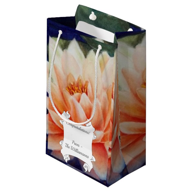 Beautiful Orange Waterlily Flower Small Gift Bag (Front Angled)