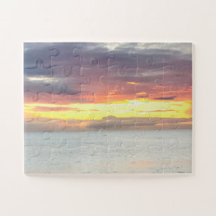 Beautiful Orange yellow sunset summer sky ocean Jigsaw Puzzle