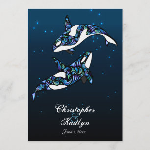 Beautiful Orca Whales Beach Wedding Invitation