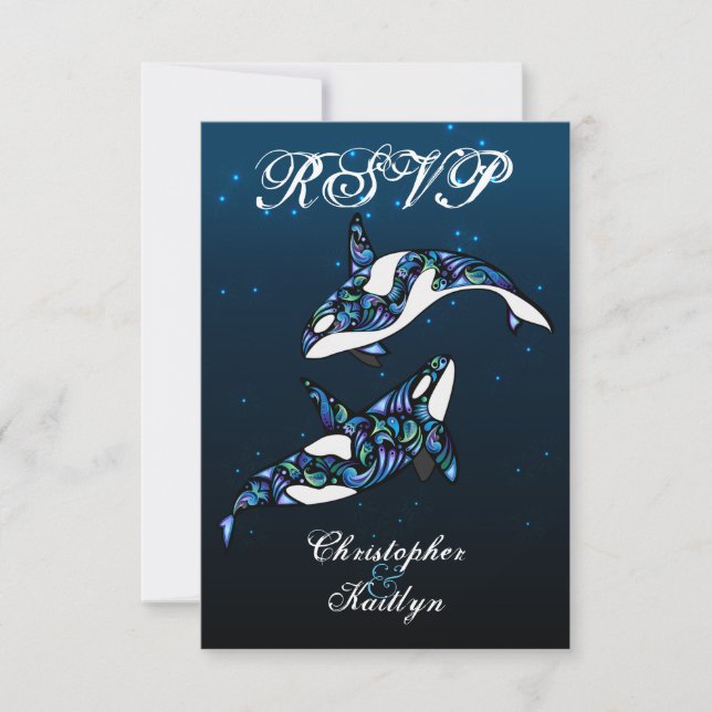 Beautiful Orca Whales Beach Wedding RSVP (Front)