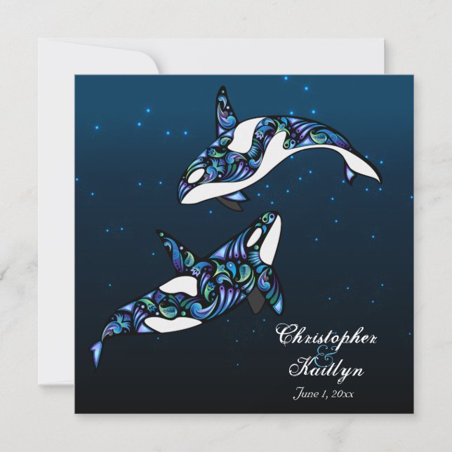 Beautiful Orca Whales Wedding Invitation (Front)