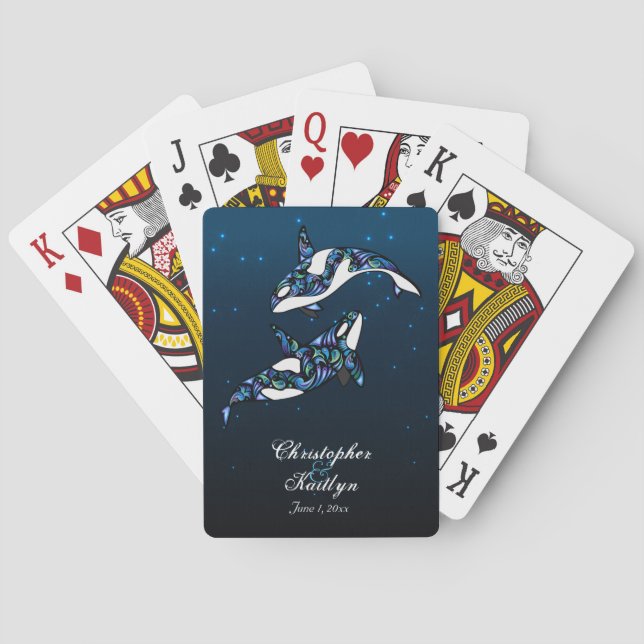Beautiful Orca Whales Wedding Playing Cards (Back)