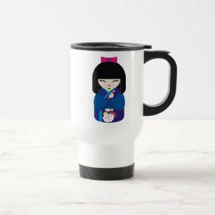 Beautiful Oriental Chinese Japanese Doll Travel Mug