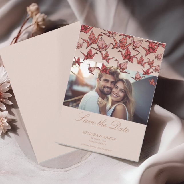 Beautiful Origami Paper Crane Photo Save The Date (Creator Uploaded)