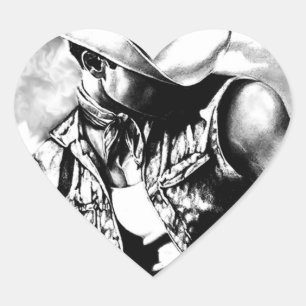 Beautiful Original Fine Art Drawing Of A Cowboy Heart Sticker