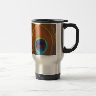 Beautiful original peacock feather hand painted travel mug