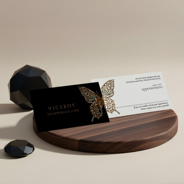 Beautiful Ornate Decorative Butterfly Logo Black Appointment Card (Beautiful Ornate Decorative Butterfly Logo Black Appointment Card)