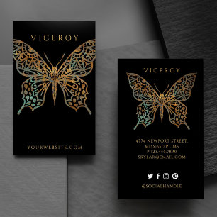 Beautiful Ornate Decorative Butterfly Logo Black Business Card