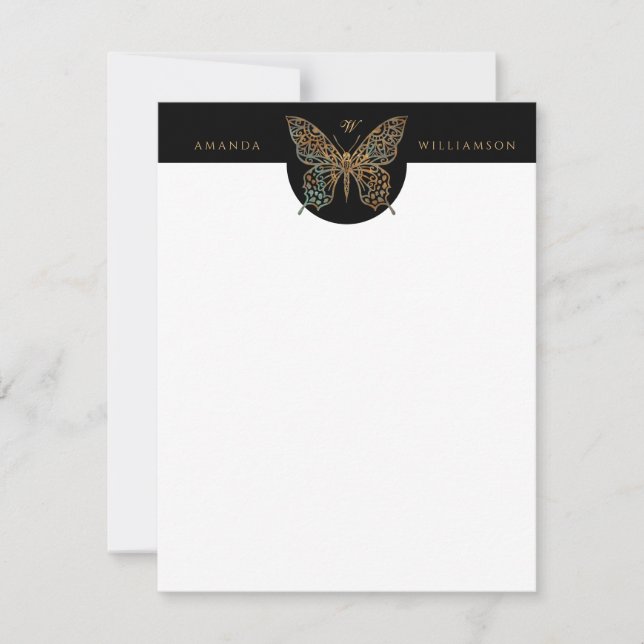 Beautiful Ornate Decorative Butterfly Logo Black Card (Front)