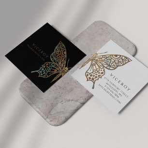 Beautiful Ornate Decorative Butterfly Logo Black Square Business Card