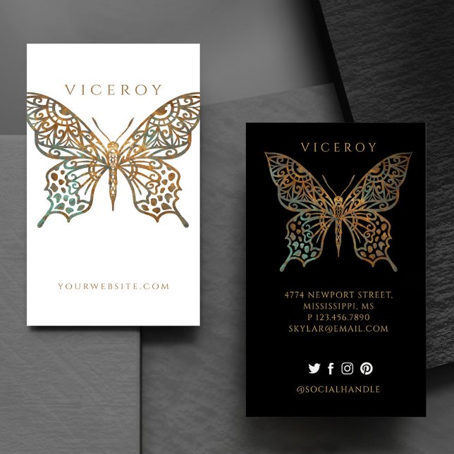 Beautiful Ornate Decorative Butterfly Logo White Business Card (Creator Uploaded)