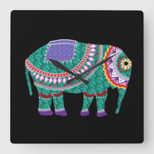Beautiful Ornate Elephant Square Wall Clock