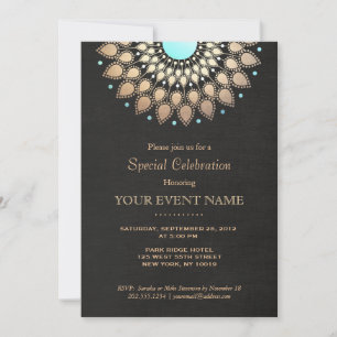Beautiful Ornate Gold Lotus Mandala Black Invitation