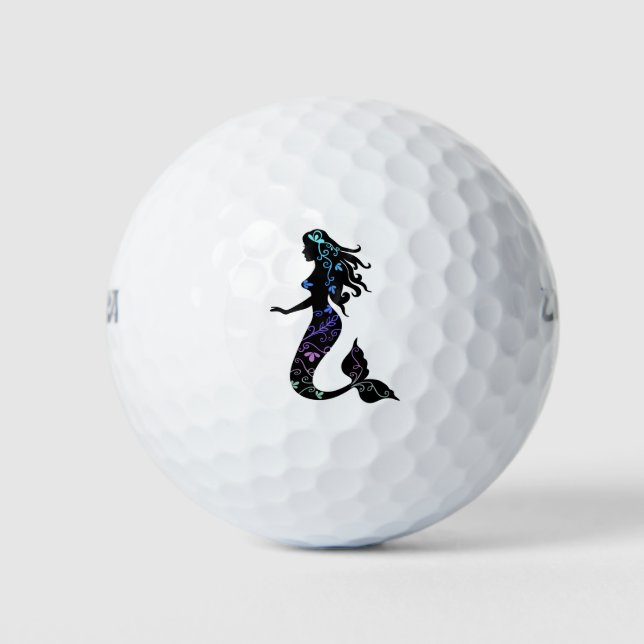 Beautiful Ornate Mermaid Silhouette Golf Balls (Front)