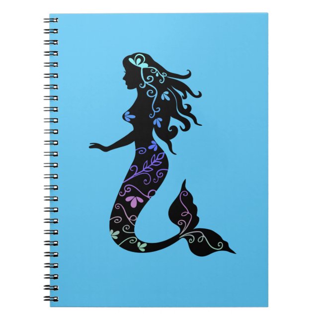 Beautiful Ornate Mermaid Silhouette Notebook (Front)