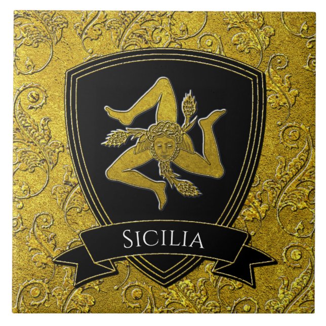 Beautiful Ornate Sicilian Trinacria Tile (Front)
